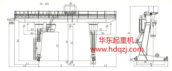 單主梁偏掛門式起重機圖紙